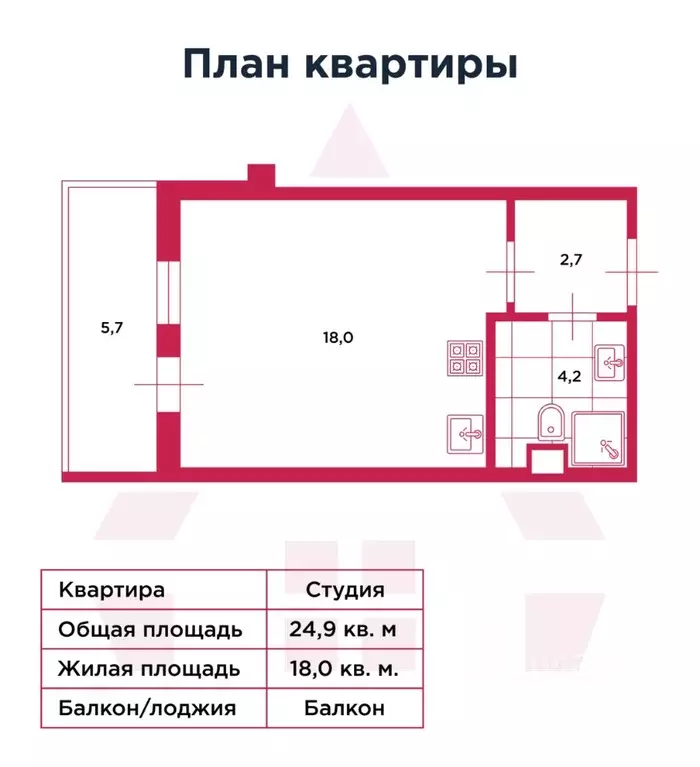 Студия Санкт-Петербург Комендантский просп., 66к5 (25.0 м) - Фото 2
