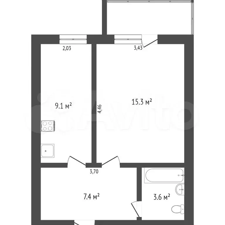 1-к. квартира, 35,3 м, 1/5 эт. - Фото 0