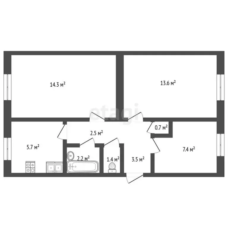 3-комнатная квартира: село Лямбирь, улица Ленина, 37 (51.5 м) - Фото 1