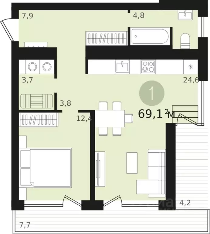 1-к кв. Новосибирская область, Новосибирск ул. Аэропорт, 88 (57.1 м) - Фото 1