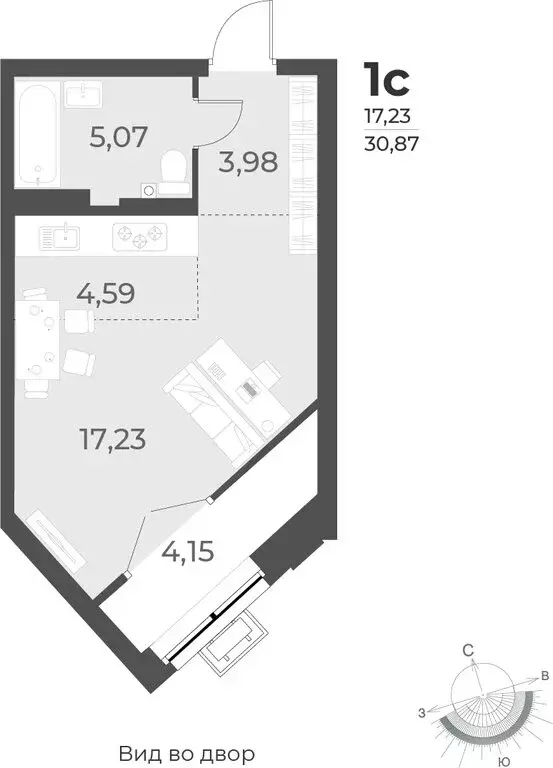 Квартира-студия: Новосибирск, улица Лобачевского, 53/2 (30.9 м) - Фото 0