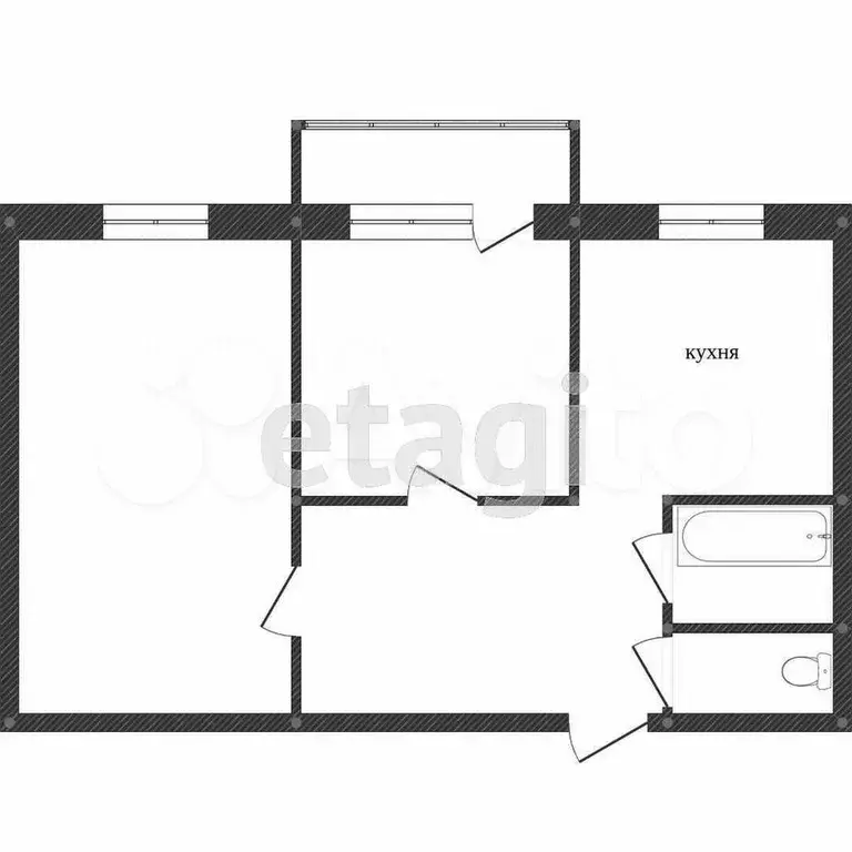 2-к. квартира, 47,1 м, 2/5 эт. - Фото 0