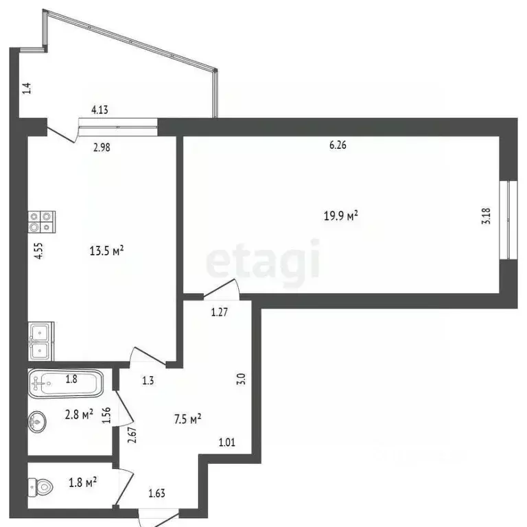 1-к кв. Саха (Якутия), Муниципальный район Хангаласский у., ... - Фото 2