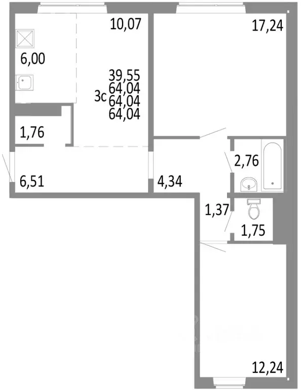 3-к кв. Челябинская область, Челябинск ул. Блюхера, 125В (64.04 м) - Фото 0