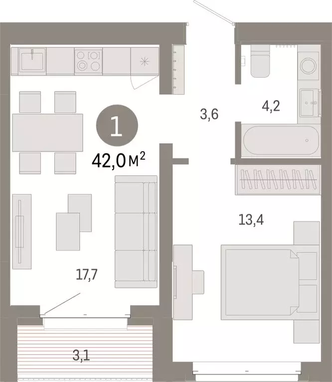 1-комнатная квартира: Тюмень, жилой комплекс На Минской (42 м) - Фото 1