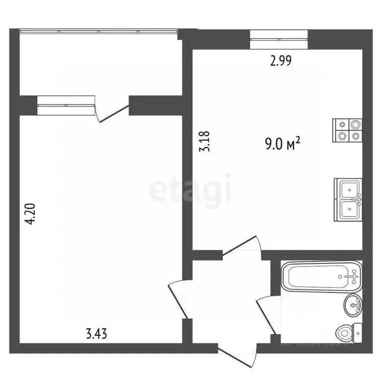 1-к кв. Ульяновская область, Ульяновск ул. Игошина, 4А (31.3 м) - Фото 2