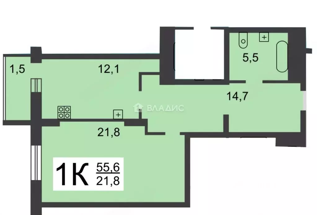 1-к кв. Нижегородская область, Нижний Новгород бул. Мира, 3 (55.6 м) - Фото 2