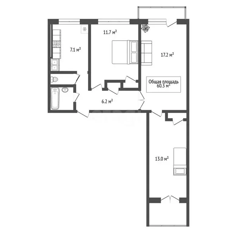 3-комнатная квартира: Новосибирск, улица Петухова, 120 (60.3 м) - Фото 1