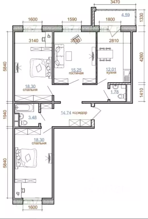 3-к кв. Иркутская область, Иркутск ул. Баррикад, 62/13 (82.1 м) - Фото 2