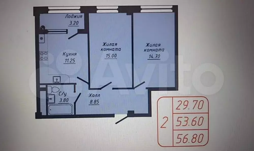 2-к. квартира, 56 м, 4/9 эт. - Фото 0