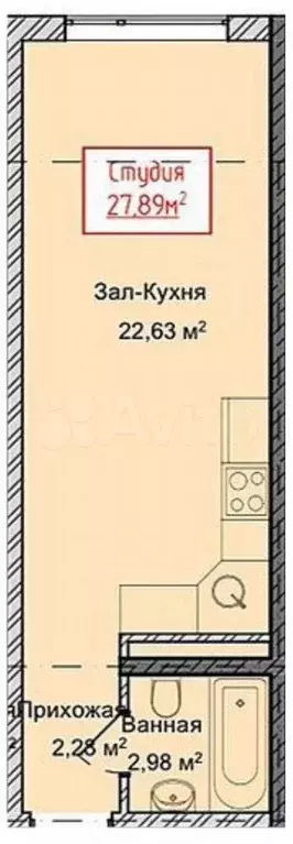 Квартира-студия, 27,9 м, 3/13 эт. - Фото 1