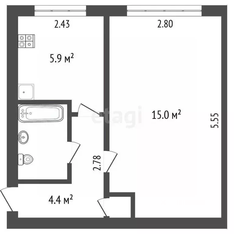 1-к кв. Томская область, Томск ул. Беринга, 12 (28.7 м) - Фото 1