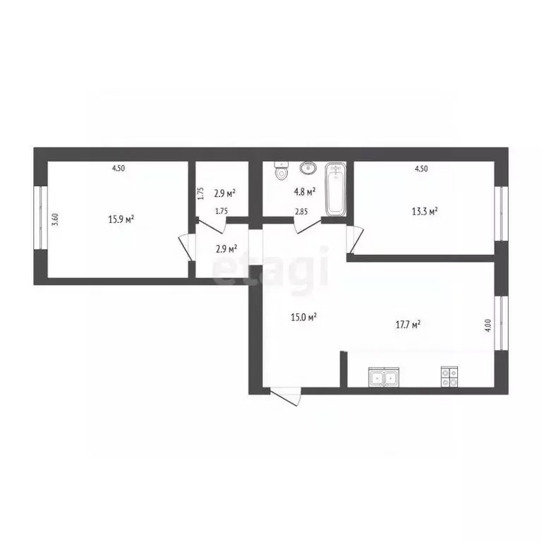 2-к кв. Тюменская область, Тюмень Новгородская ул., 14 (73.2 м) - Фото 2
