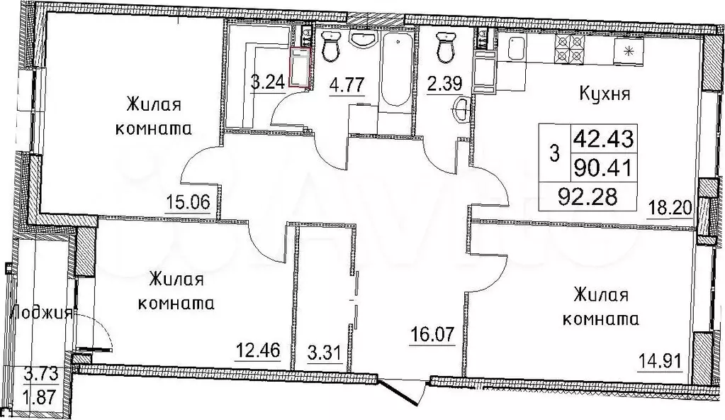 3-к. квартира, 90,4 м, 5/12 эт. - Фото 1