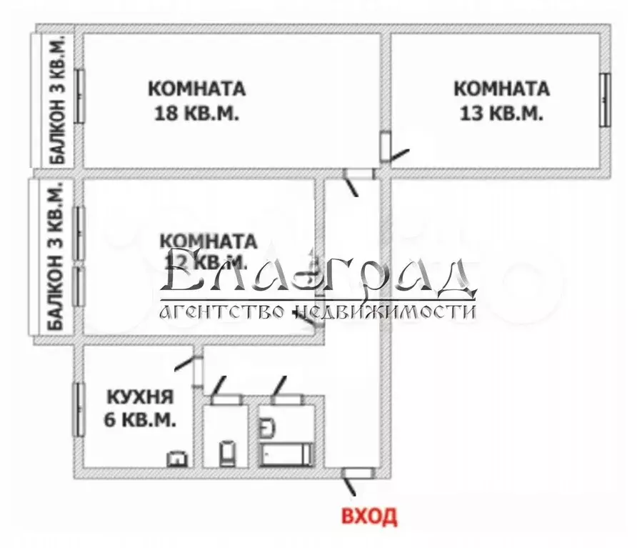 3-к. квартира, 57 м, 2/5 эт. - Фото 0
