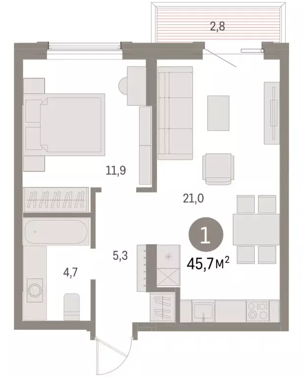 1-комнатная квартира: Курган, жилой район Центральный, ЖК Дом Кино ... - Фото 2