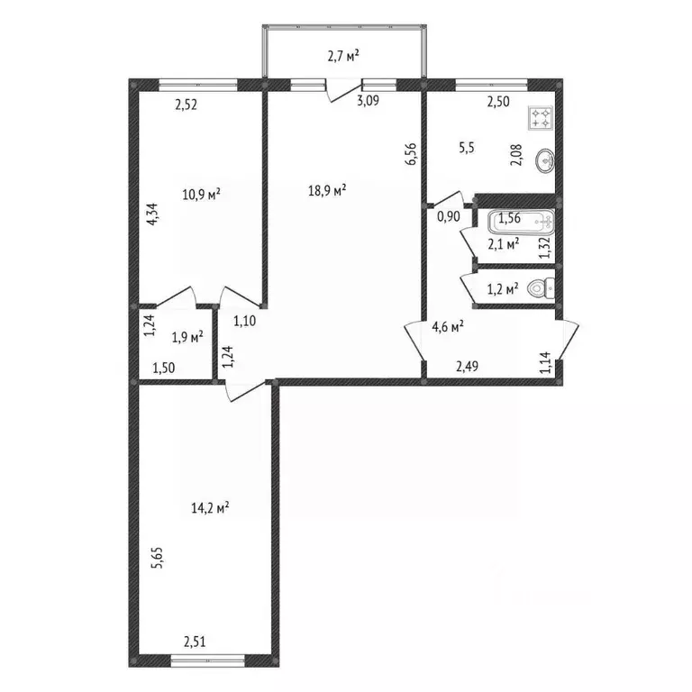 3-к кв. Башкортостан, Уфа ул. Карима Хакимова, 6 (60.0 м) - Фото 2