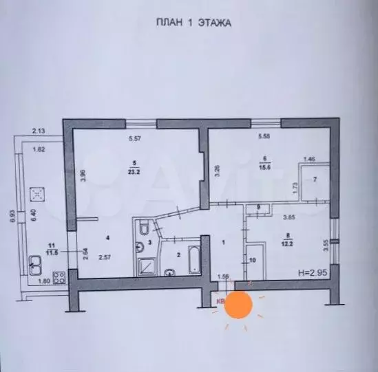 3-к. квартира, 74,1 м, 1/3 эт. - Фото 0