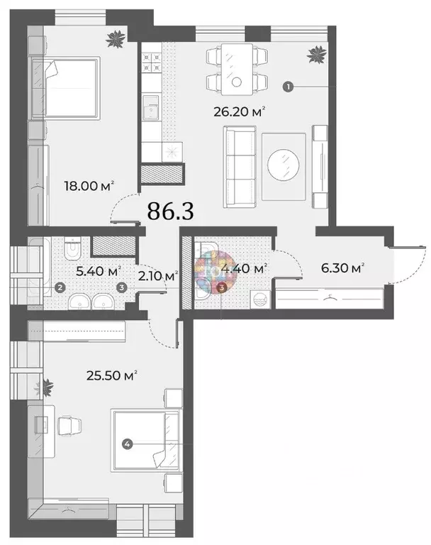 2-к кв. Санкт-Петербург Зеленогорская ул., 3 (86.3 м) - Фото 1