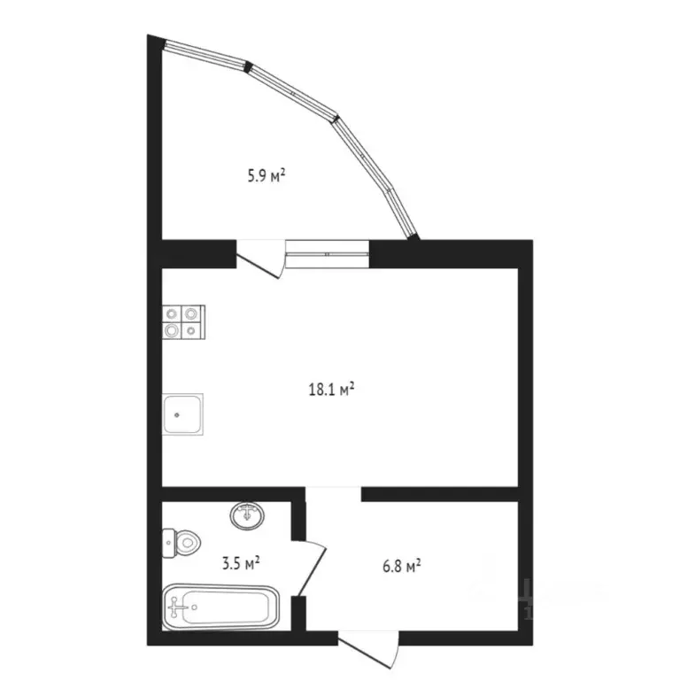Студия Тюменская область, Тюмень ул. Чернышевского, 2Бк11 (29.1 м) - Фото 1