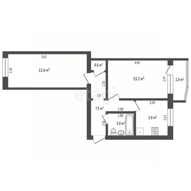 2-к кв. Самарская область, Самара ул. Гагарина, 56 (44.0 м) - Фото 1