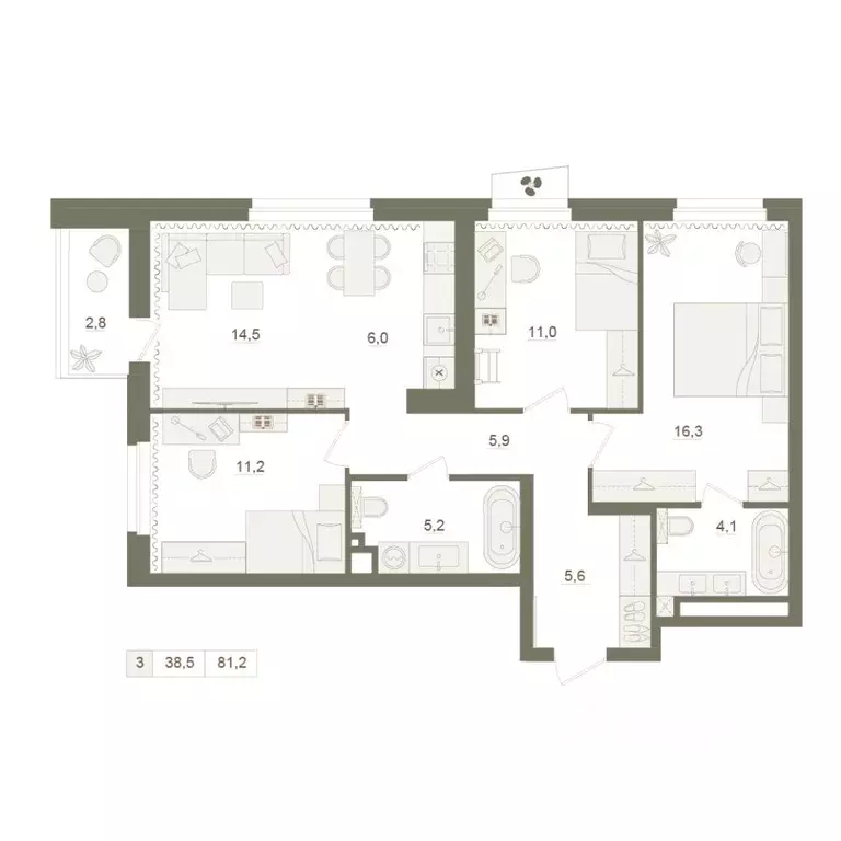 3-к кв. Башкортостан, Уфа Родина Парк жилой комплекс (81.2 м) - Фото 1