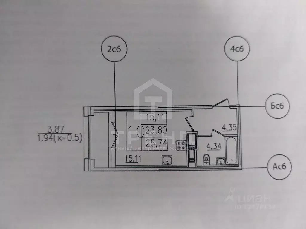 Студия Санкт-Петербург просп. Юрия Гагарина, 32к4В (25.7 м) - Фото 2