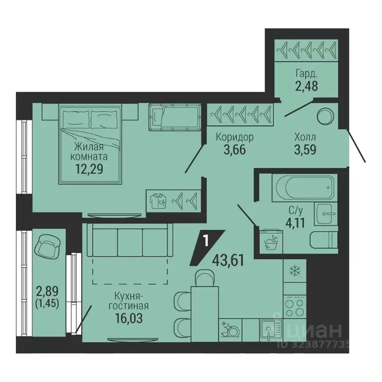 1-к кв. Свердловская область, Екатеринбург ул. Красных Командиров, 80 ... - Фото 2