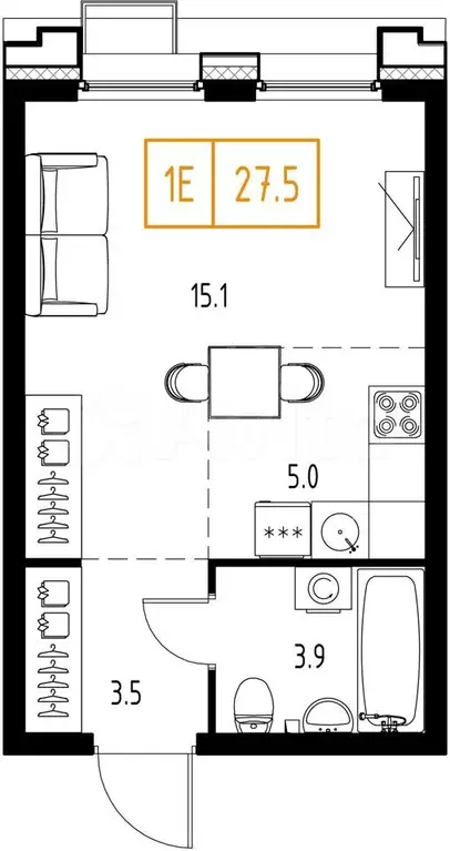 1-к. квартира, 27,5 м, 3/9 эт. - Фото 0