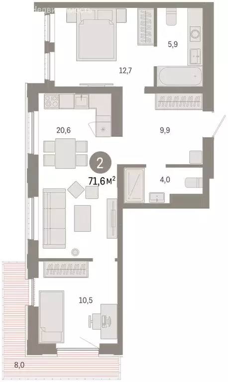 3-комнатная квартира: Тюмень, Краснооктябрьская улица, 4к1 (70.6 м) - Фото 2