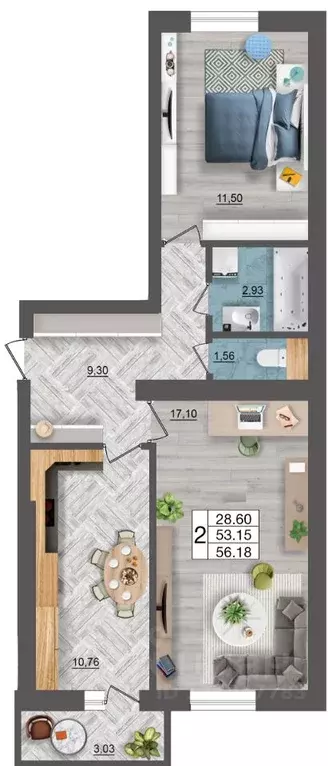 2-к кв. Смоленская область, Смоленск Краснинское ш., 26А (56.3 м) - Фото 1