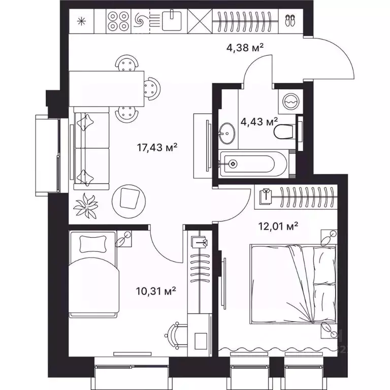 2-к кв. Владимирская область, Киржач ул. Свердлова, 10А (48.5 м) - Фото 1