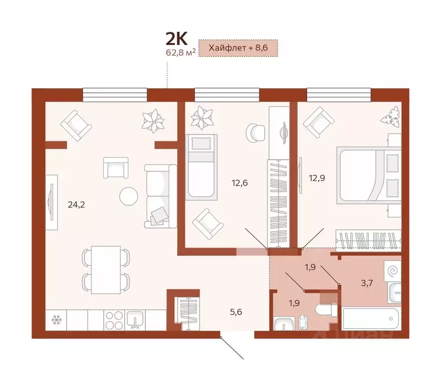 2-к кв. Тюменская область, Тюмень ул. Новаторов, 30 (62.75 м) - Фото 0