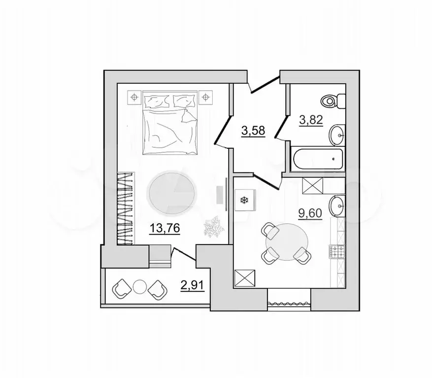 1-к. квартира, 33,7 м, 6/7 эт. - Фото 0
