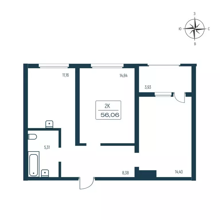 2-комнатная квартира: Янино-1, Цветной бульвар, 9к2 (55.2 м) - Фото 1
