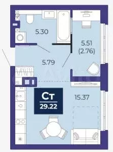 Квартира-студия, 29,2 м, 1/14 эт. - Фото 1