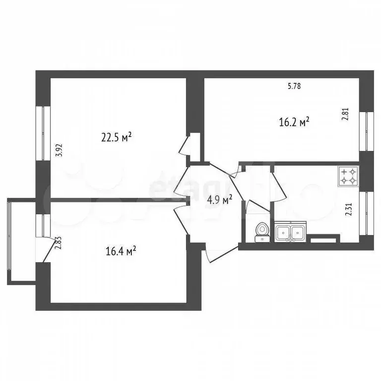 3-к. квартира, 69,4 м, 4/5 эт. - Фото 0