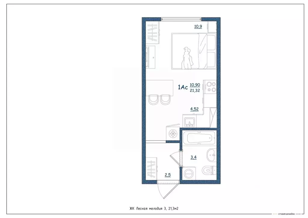 Студия Тверская область, Тверь ул. Левитана, 93А (21.3 м) - Фото 2