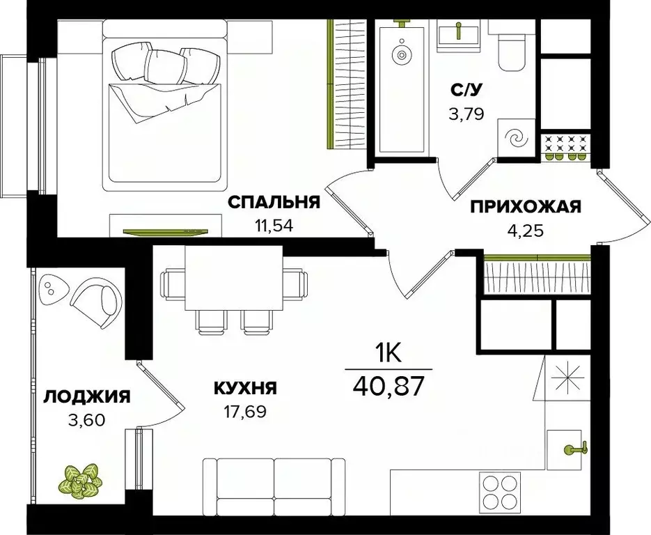 1-к кв. Тульская область, Тула  (40.87 м) - Фото 0