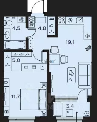 2-к кв. Башкортостан, Уфа Косогорная ул., 187Б (46.5 м) - Фото 0