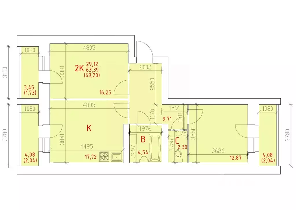 2-к кв. Вологодская область, Череповец 109-й мкр,  (69.2 м) - Фото 1
