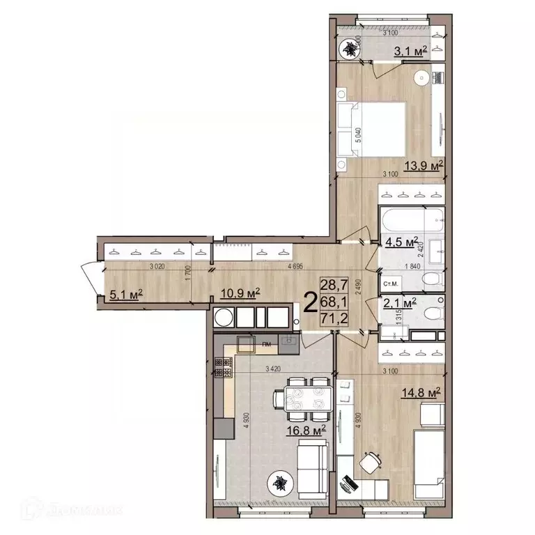 2-к кв. Рязанская область, Рязань Еврокласс жилой комплекс (71.2 м) - Фото 0