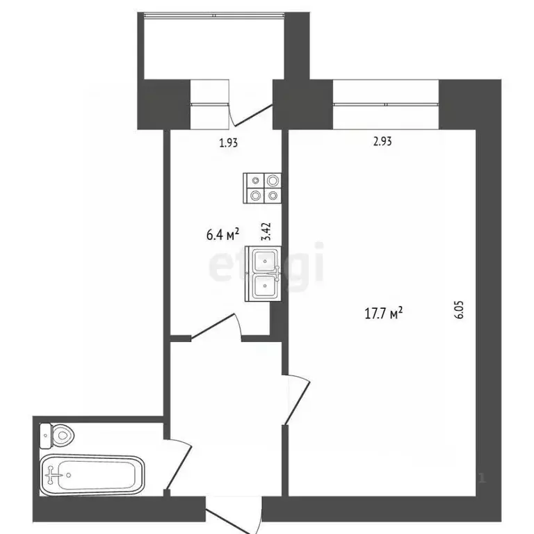 1-к кв. Томская область, Томск ул. Елизаровых, 17/1 (32.4 м) - Фото 2