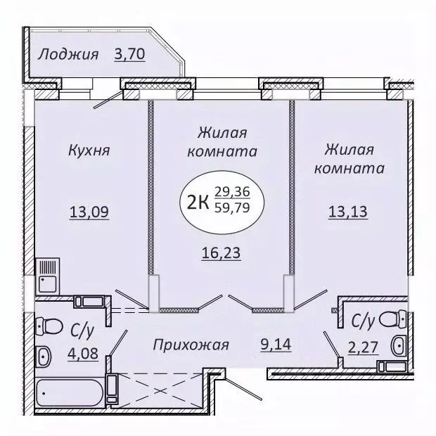 2-к кв. Новосибирская область, Новосибирск 2-я Воинская ул., 51 (59.79 ... - Фото 0