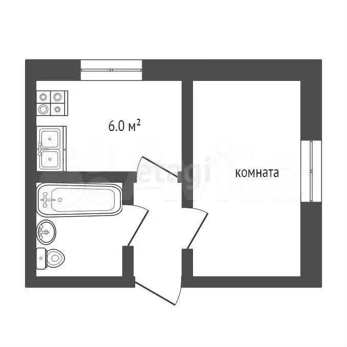 1-к. квартира, 21,3 м, 3/5 эт. - Фото 0