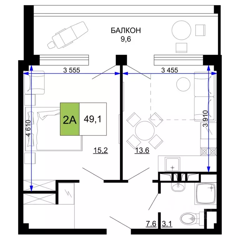 2-к кв. Краснодарский край, Анапа Мореград жилой комплекс (49.1 м) - Фото 1