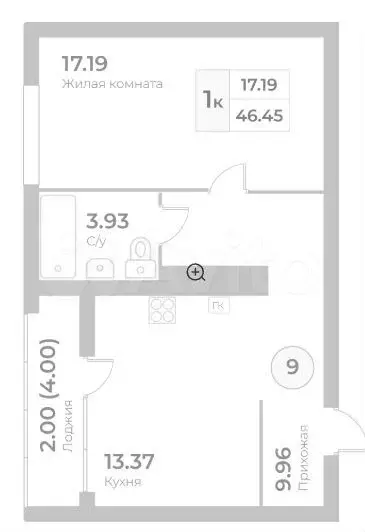 1-к. квартира, 46,5 м, 3/7 эт. - Фото 1