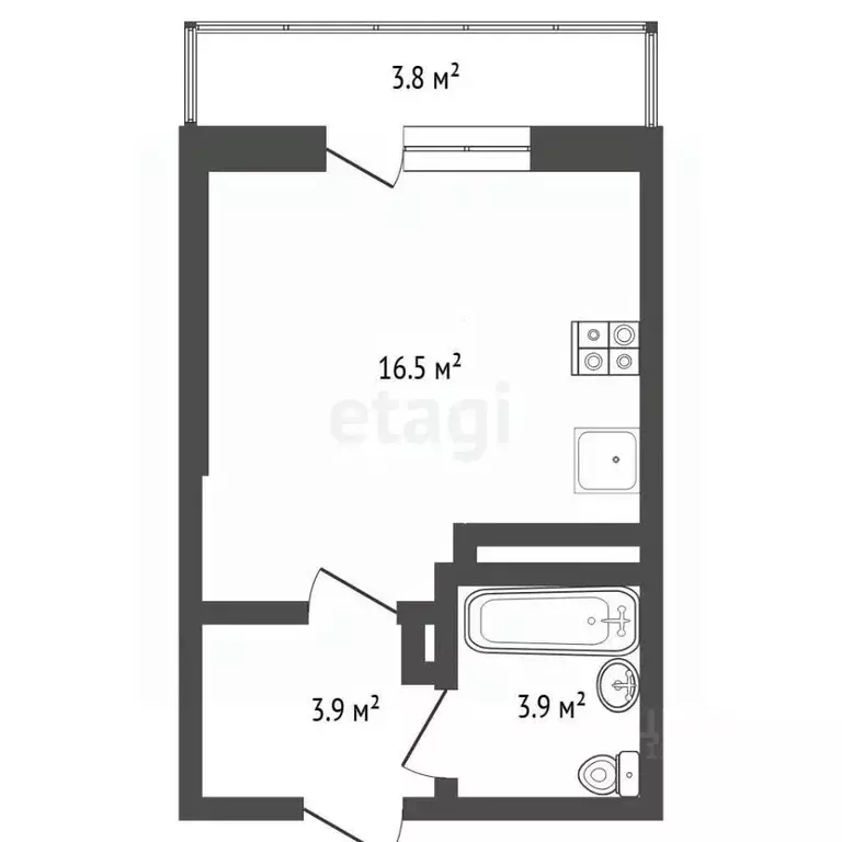 Студия Тюменская область, Тюмень Таежная ул., 2 (23.9 м) - Фото 2