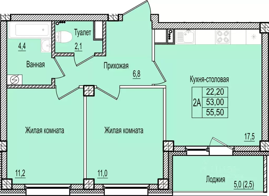 2-к кв. Псковская область, Псков Крестовский жилой комплекс (55.5 м) - Фото 1