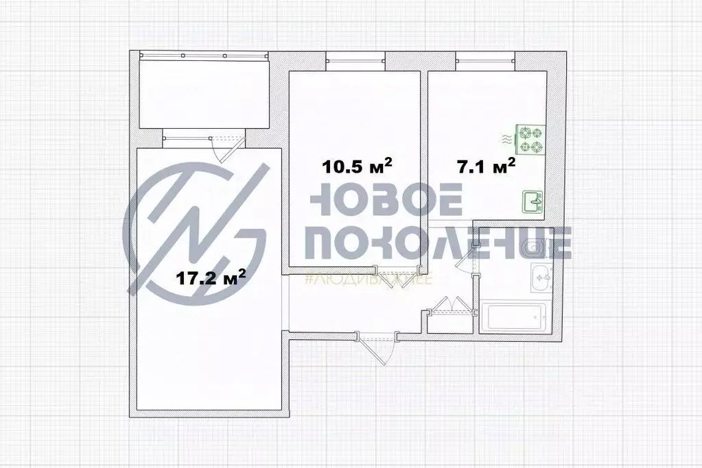 2-к кв. Омская область, Омск ул. 5-я Северная, 195 (43.6 м) - Фото 2